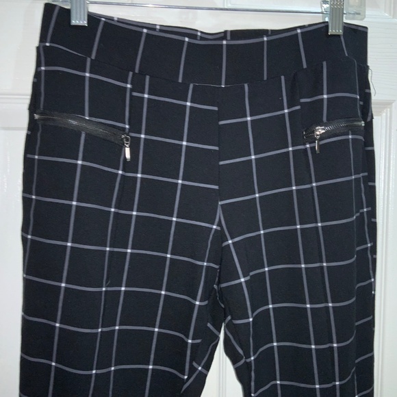 Lark + Grey windowpane check bootcut pants Sz L pull on style zipper detail - Picture 3 of 8